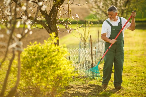 Team member assessing a garden service issue carefully